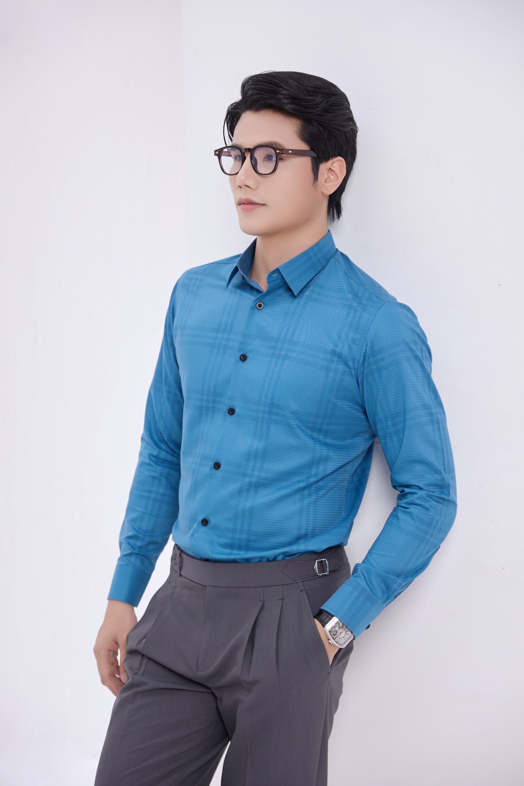 Sơ mi xanh lam kẻ- SM5013